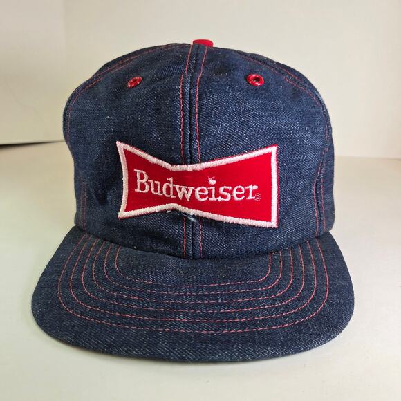 Vintage Budweiser Denim Snapback Hat 80s West-Chester St Louis USA Made Beer Cap - Picture 1 of 14